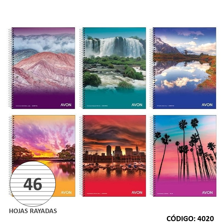 CUADERNO ESPIRAL 16X21 AVON RAYADO X46hjs. (L4020)