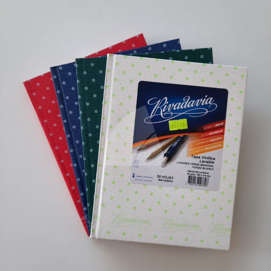 CUADERNO TAPA DURA RIVADAVIA LUNARESx50hjs. (L1440)