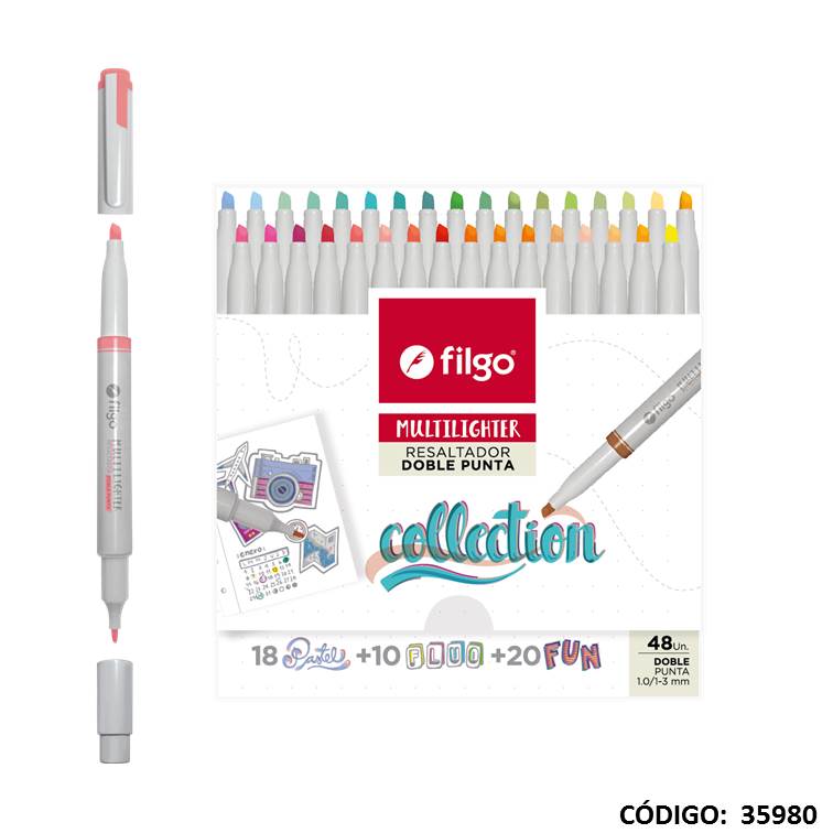 RESALTADOR FILGO 2 PUNTAS MULTILIGHTER  SURTIDO X48 COLORES (L35980)