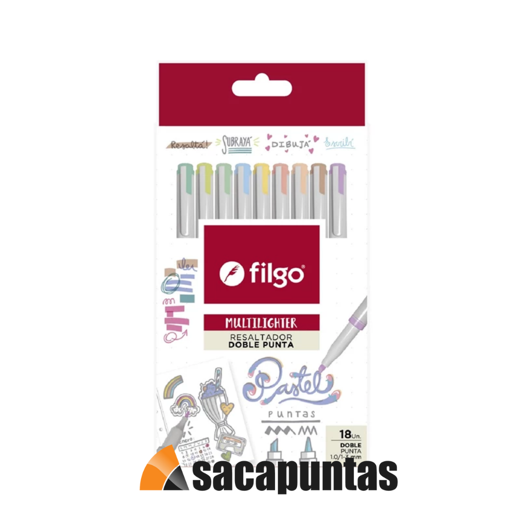 RESALTADOR DOBLE PUNTA FILGO MULTILIGHTER X18 PASTEL (L34715)