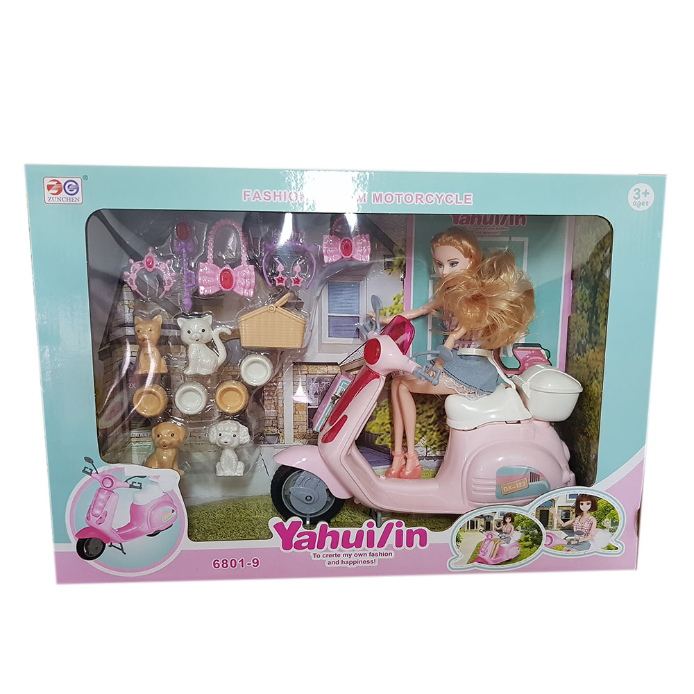 MUÑECA CON MOTO Y MASCOTA EN CAJA (G22769)