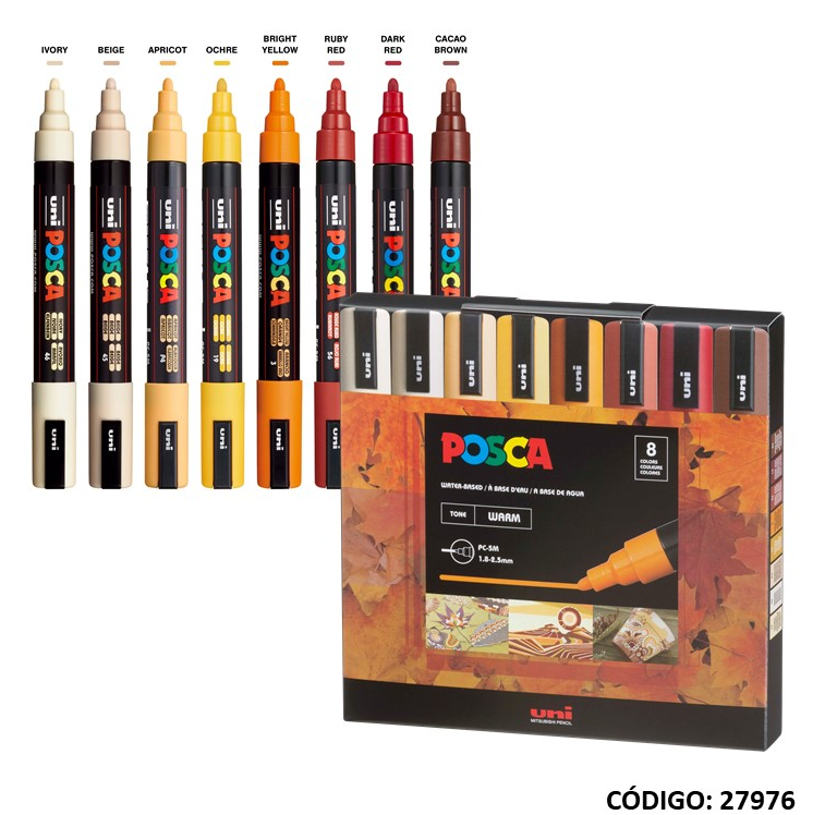 MARCADOR UNI POSCA 5M X8 COLORES CALIDOS (L27976)
