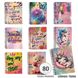 [L75050] CUADERNO 16X21 TAPA DURA RAYADO X80HJS. FANTASIA (L75050)