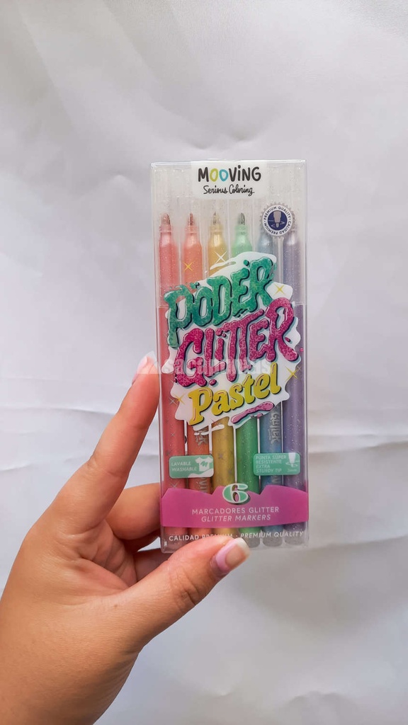 MARCADOR GLITTER PASTEL X6 COLORES