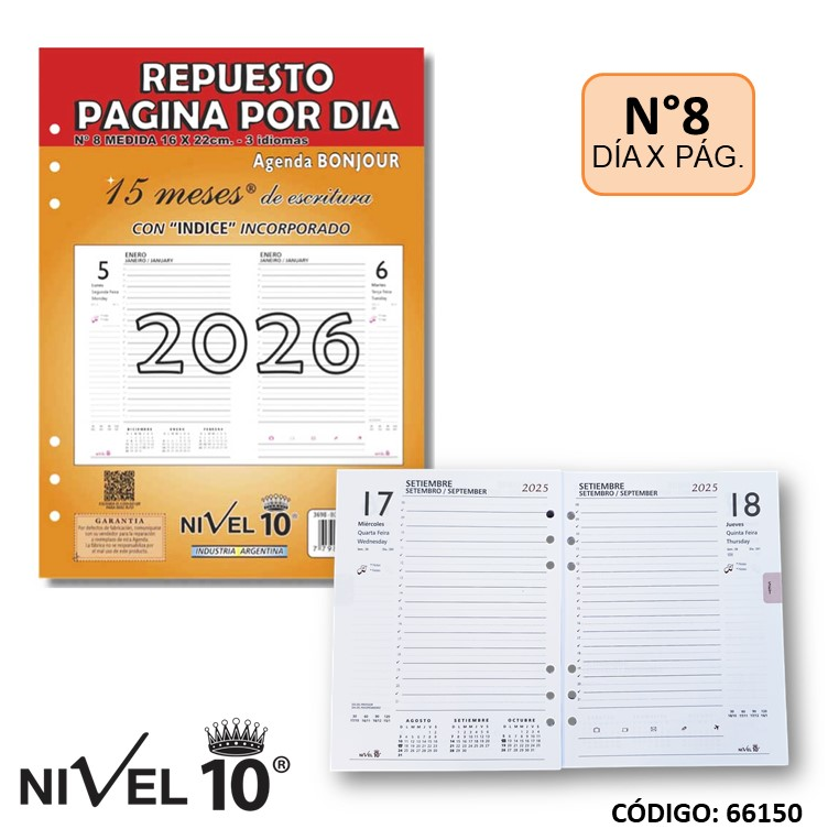 AGENDA 2026 REPUESTO N8 BONJOUR DIA POR HOJA (L66150)