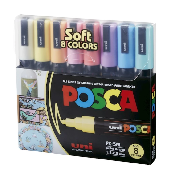 MARCADOR POSCA 5M 2.5mm.PUNTA CONICA X8 COLORES PASTELES (L298721)