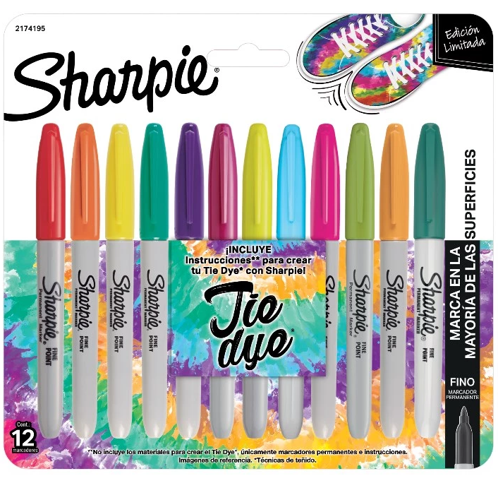 MARCADOR SHARPIE TIE DYE PUNTA FINA X12 COLORES (L165450)