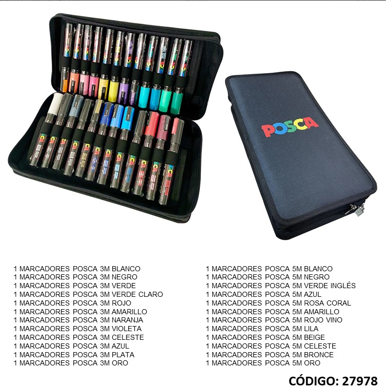 MARCADOR UNI POSCA 3M/5M X24 COLORES + ESTUCHE (L27978)