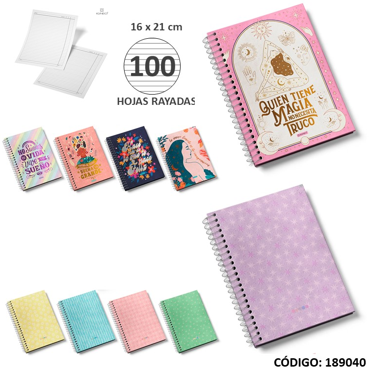CUADERNO 16x21 IGNEO TAPA DURA ESPIRAL A5 RAYADO x100hjs. (L189040)