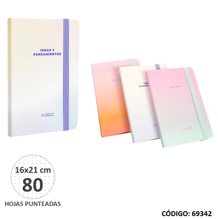 CUADERNO FW TAPA DURA 14X21cm. PASTEL PUNTEADO X80hjs. (L69342)